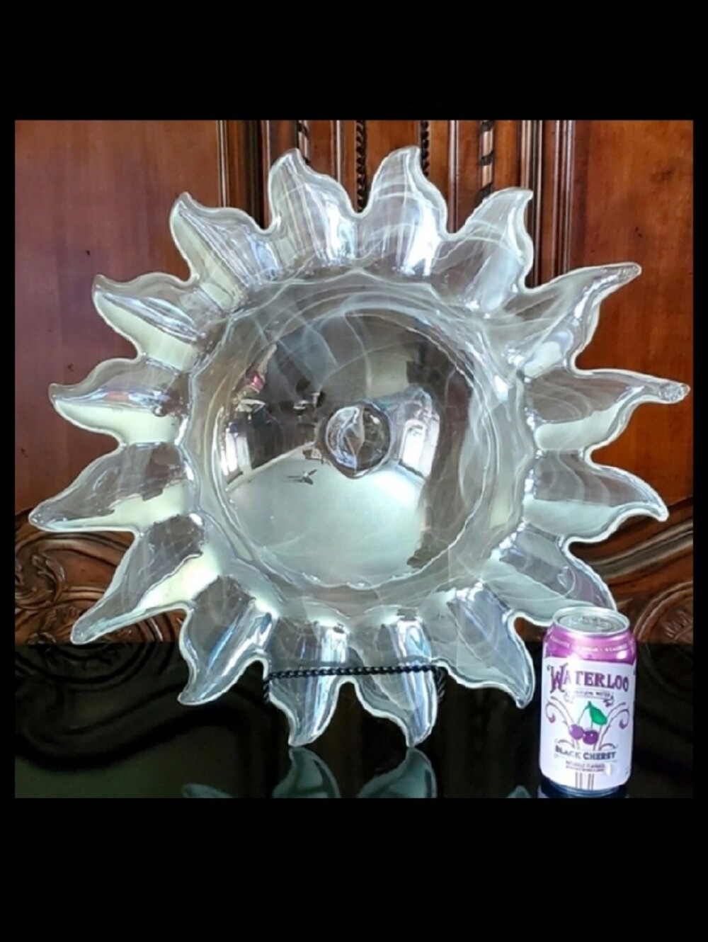Huge 19 1/2" Helios ☀️ Sun Art Glass Clear White Light Gray Centerpiece Bowl EUC - Picture 3 of 9